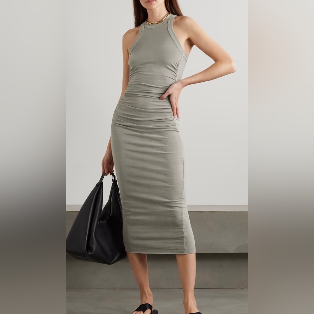 James Perse Gathered washed cotton-blend jersey midi dress